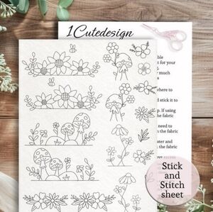 Embroidery patterns stick and stitch mushroom and sunflowers